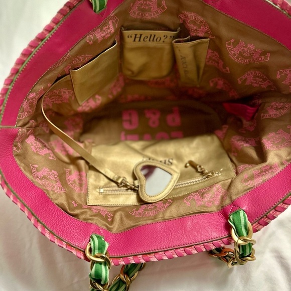Y2K Juicy Couture Pink Tote with Green and Gold Chain Rare! - Picture 8 of 12